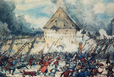 Battle with Polish Interventionists at the Vladimir Gate of Kitai-Gorod (China Town) in Moscow, 1612, Watercolor by G, Lissner by Unknown